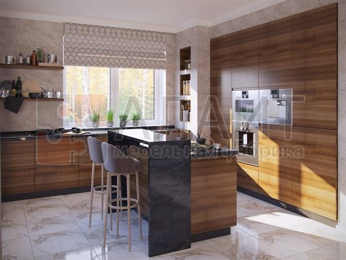 Кухня с островом шпон от Мебельной фабрики Алаит в Москве и Московской области