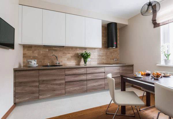 Дизайн гостевой кухни в коричневых тонах с мебелью
