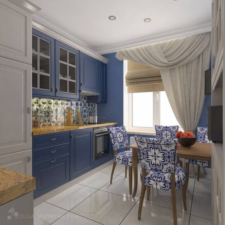 Дизайн кухни в синих тонах в ЖК Дом-Мегалит на Нев