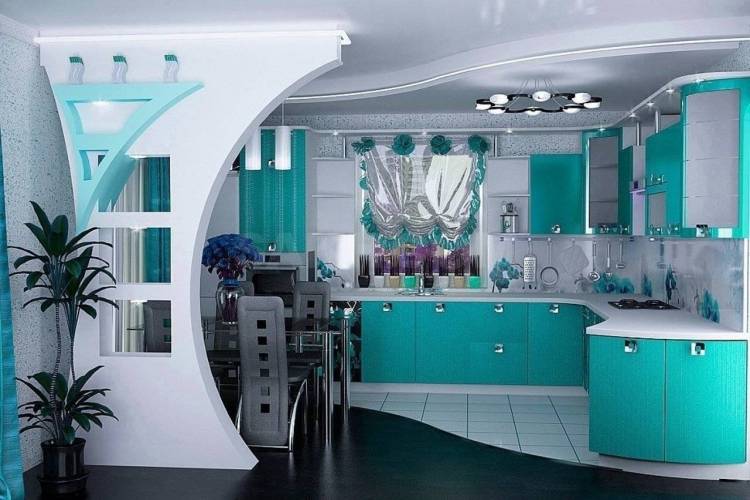Дизайн кухни в бирюзовом цвет