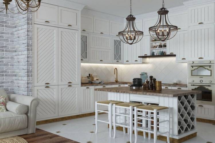 Белая кухня прованс с необычными фасадами