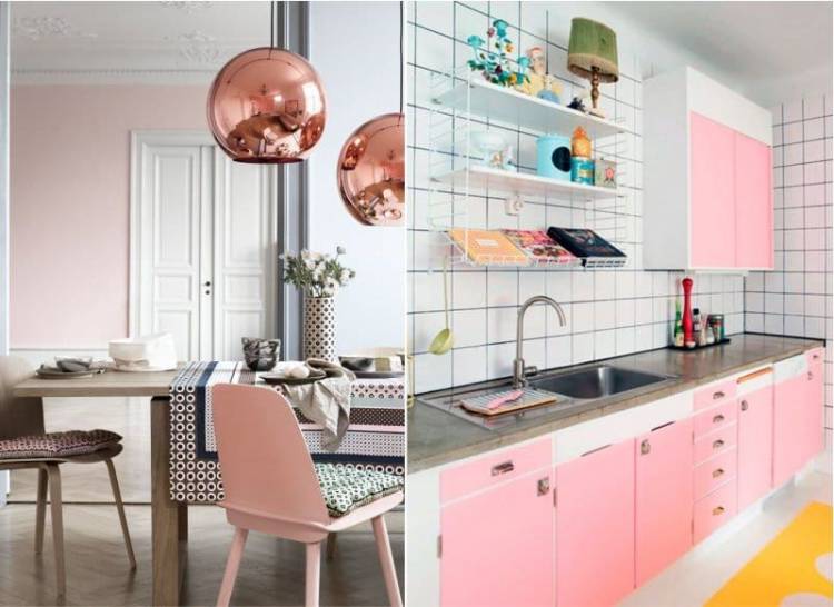 Use pink color in kitchen interior