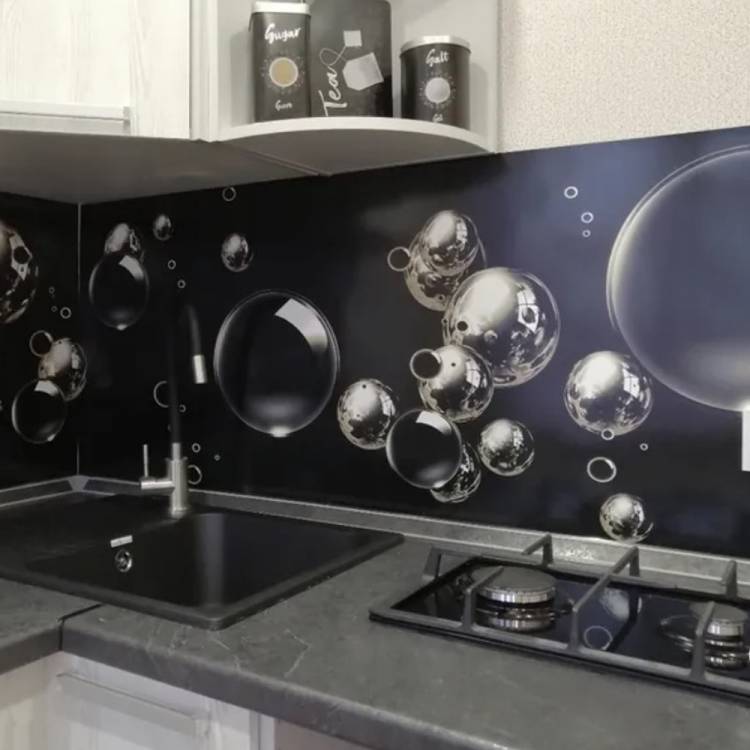 Фартук для кухни настенная панель из АБС пластика Черные пузыри