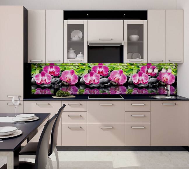 Фартук для кухни на стену, стеновая панель АБС Орхидея
