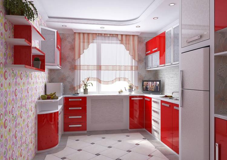Кухни красного цвета и красно-черные кухни в интерьере, фот