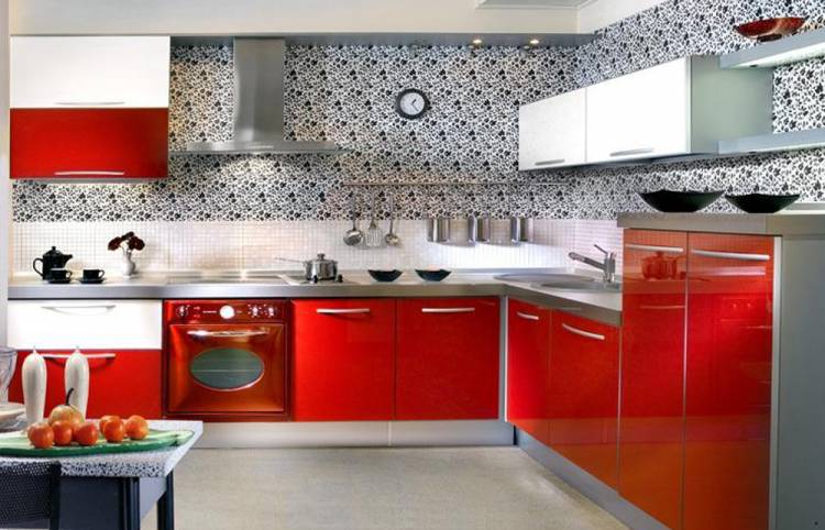 Красивый красный угловой кухонный гарнитур на заказ Лад