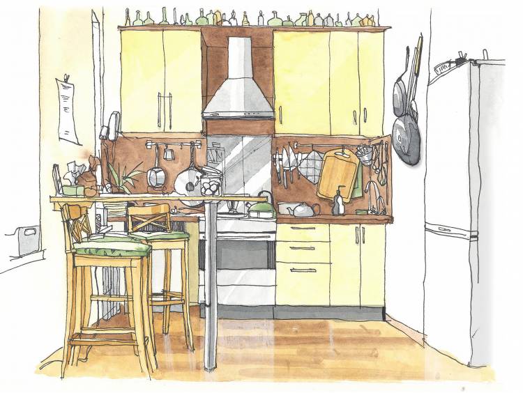 Иллюстрация Кухня в стиле академический рисунок, графика, живопись