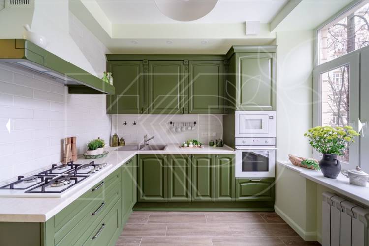 Дизайн кухни в бело-зеленых тонах