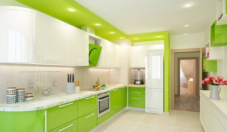 Бело зеленая кухня в интерьер