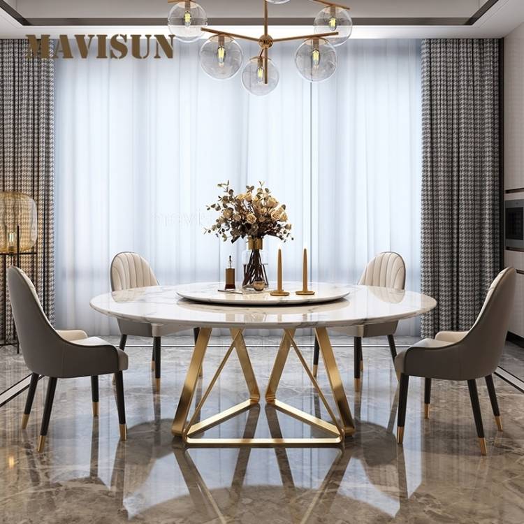 Великолепный золотой обеденный стол с поворотным механизмом, круглый мраморный Кухонный стол и стул для виллы, Высококачественная итальянская мебель