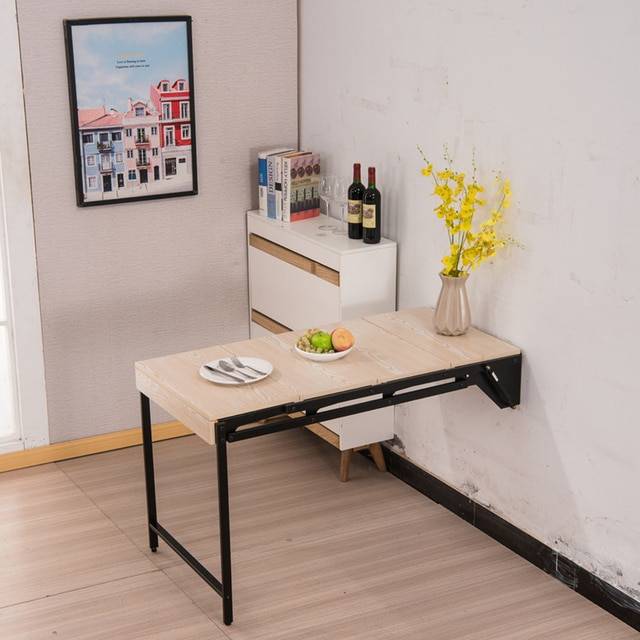 Настенный Складной Стол с плавающей полкой для хранения, обеденный стол с листьями, маленький деревянный стол для офиса, дома, кухни