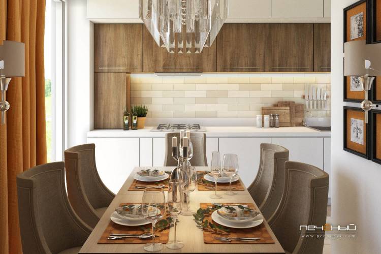 Интерьер кухни с коричневым столом: 73 фото дизайна