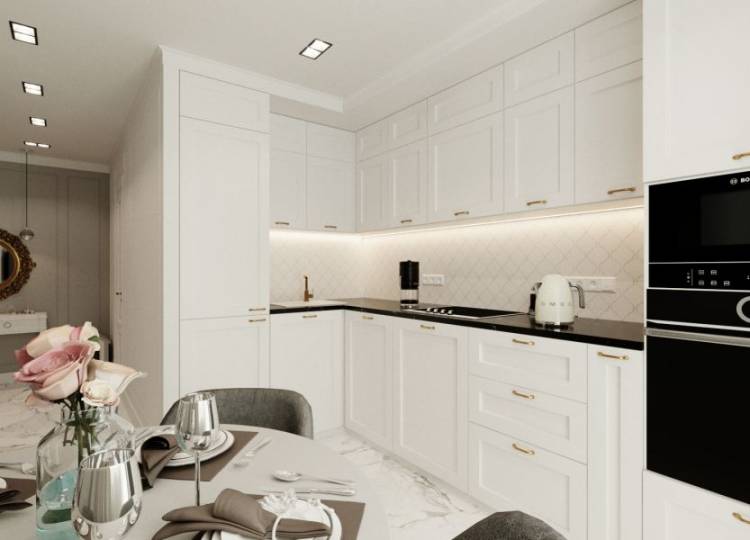 Дизайн интерьера кухни в белом цвет