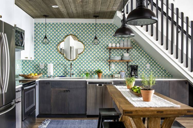 Кухня в скандинавском стиле зеленого цвет