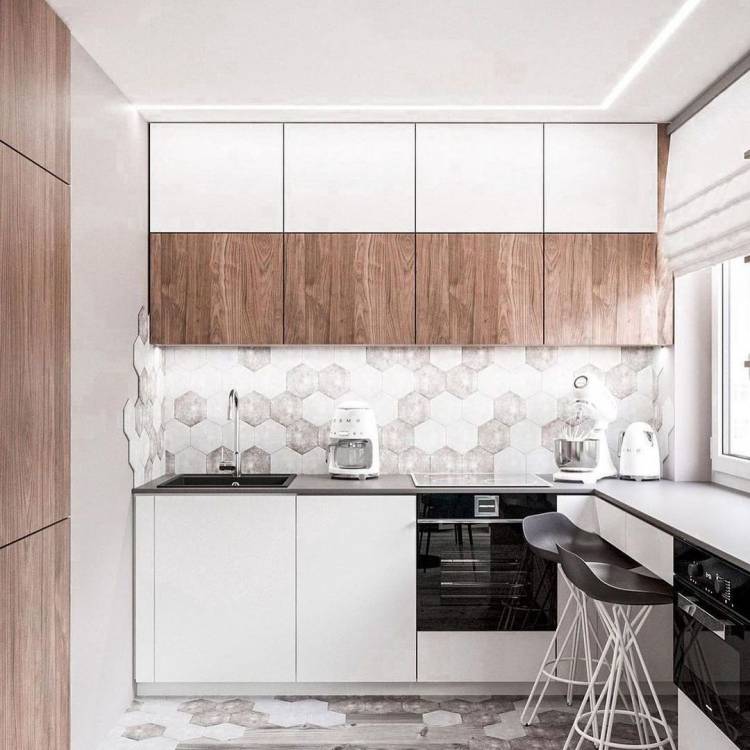 Белая угловая кухня с пластиковыми фасадами в стиле Хай-Т