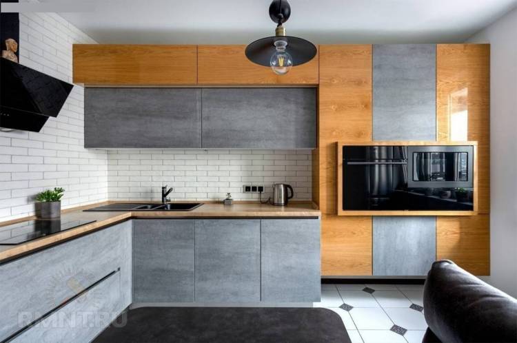 Дизайн кухни бетон и дерев