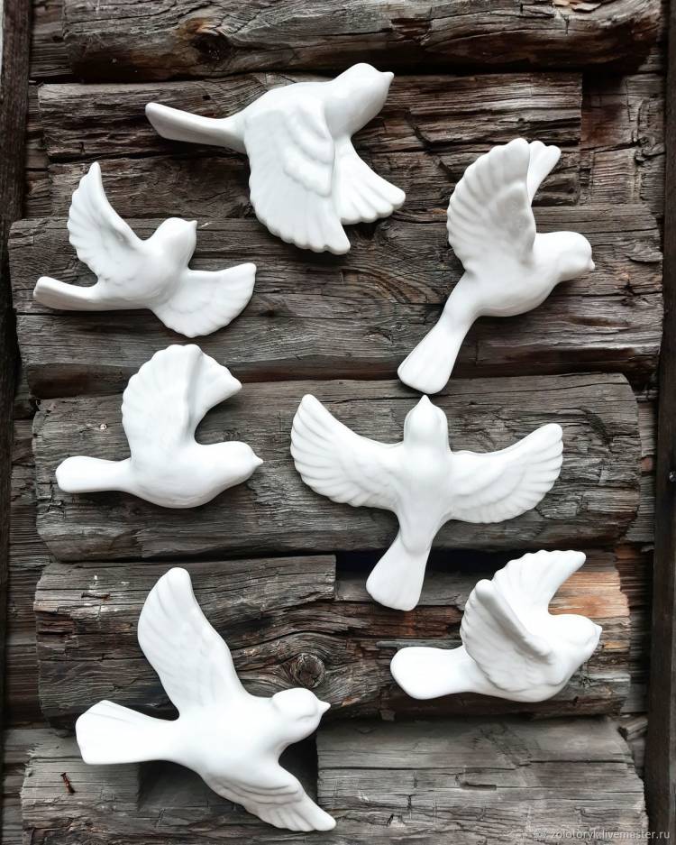 Декор настенный Птицы керамические белые в интернет