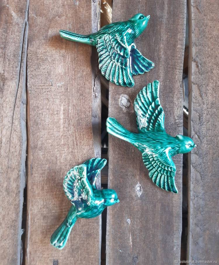 Зеленые Птицы керамические, декор на стену в интернет
