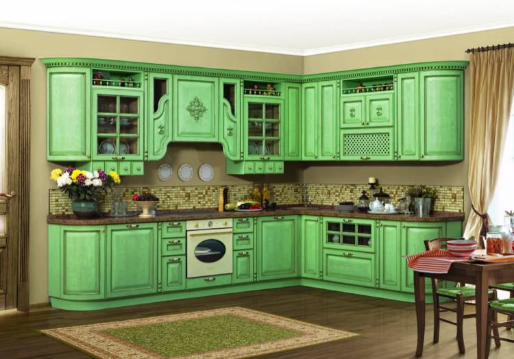 Деревянные зеленые кухни, кухню из дерева зеленого цвета от производителя на заказ, Москв