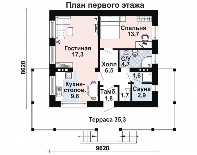 Проект одноэтажного кирпичного дома AS