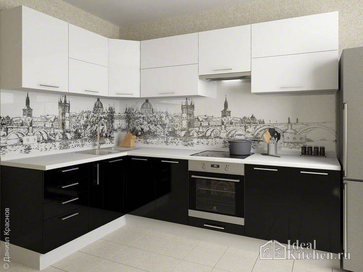 Черно белая кухня с диваном: 78 фото дизайна