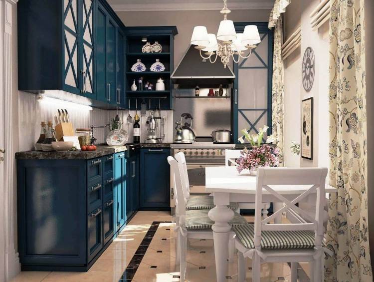 Синяя кухня в стиле прованс