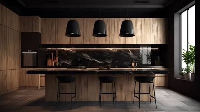 стильная кухня с черными шкафами и серебристой техникой, фото черного кухонного шкафа фон картинки и Фото для бесплатной загрузки