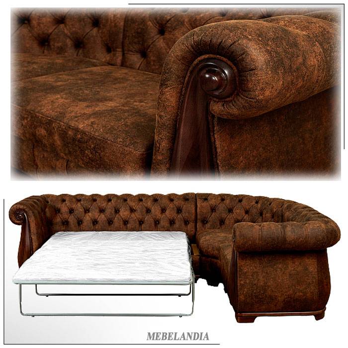 Дизайнерский угловой диван для гостиной с каретной стяжкой Честер