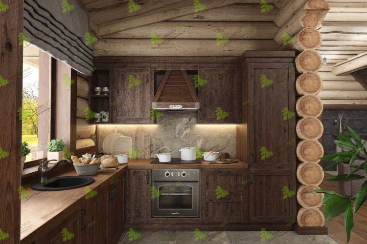 Дизайн кухни в деревянной бане Кокет