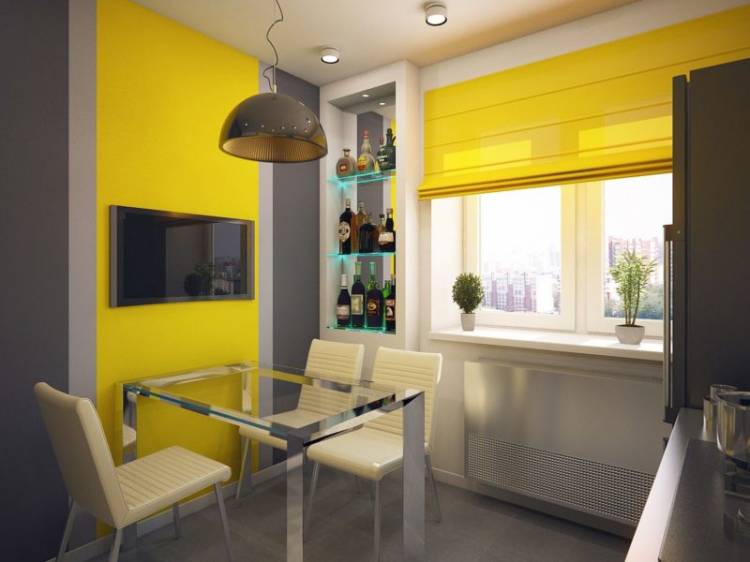 Желтые шторы и занавески в интерьере кухни и других комнат (н фото)