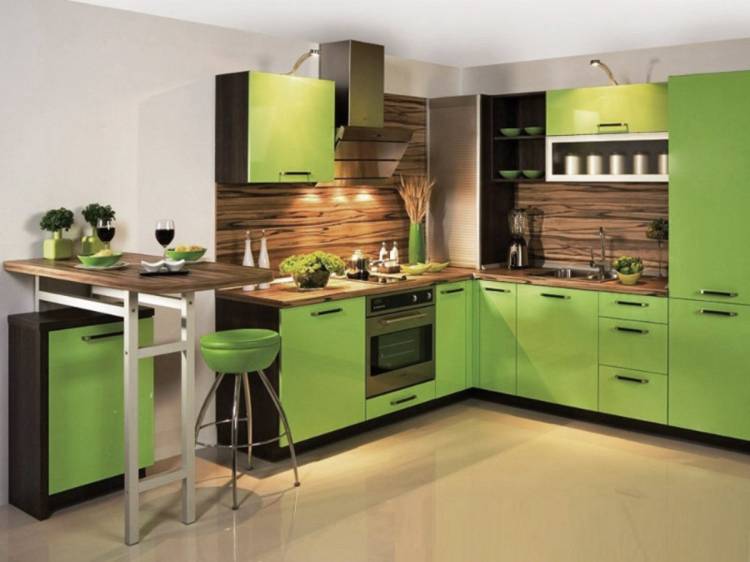 Дизайн с зеленым гарнитуром кухни