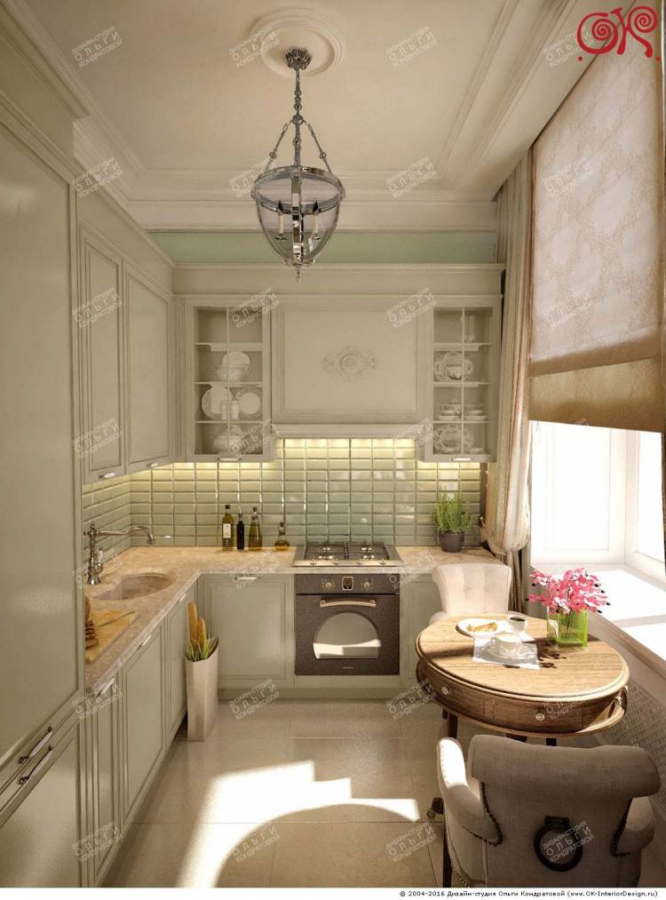 Дизайн интерьера светло-зеленой кухни в стиле прованс