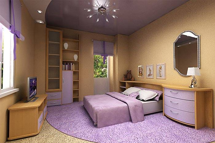 Фиолетовый натяжной потолок в разных стилистических решениях