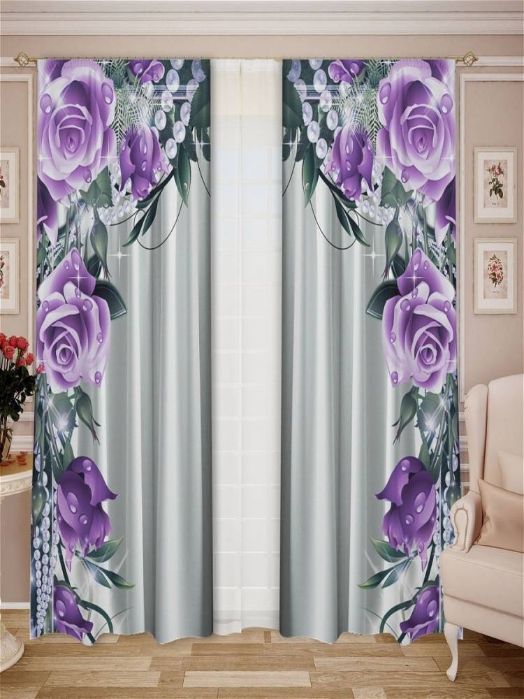 Комплект штор Весенняя сказка (фиолетовые розы, габарди