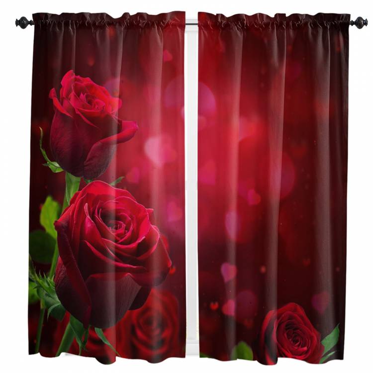 Романтичные оконные шторы с красными розами для гостиной, спальни, домашний декор, оконные шторы, занавески, кухонные шторы