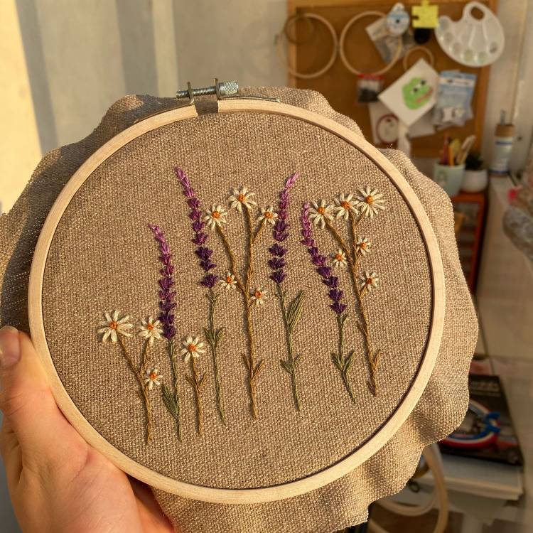 Ручная вышивка Полевые цветы, Панно с лавандой в интернет