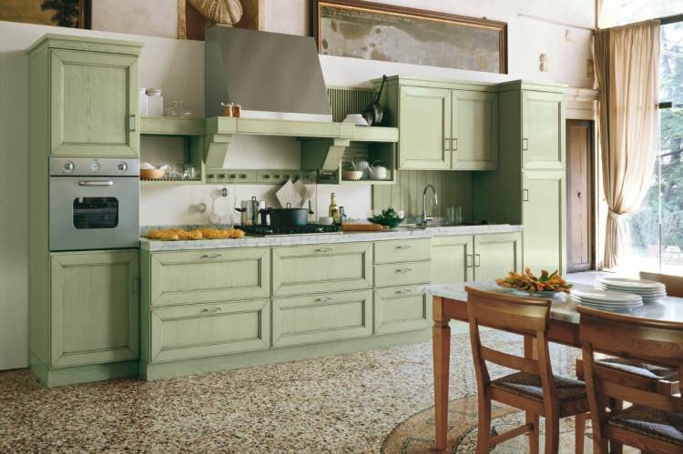 Дизайн интерьера кухни в оливковых тонах, сочетание с другими цветами