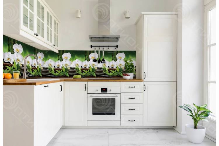 Кухонный фартук на стену Оптион Орхидеи белы
