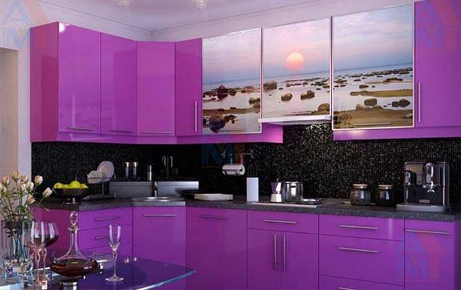 Кухни фиолетового цвета под заказ, фото дизайна интерьера фиолетовой кухни