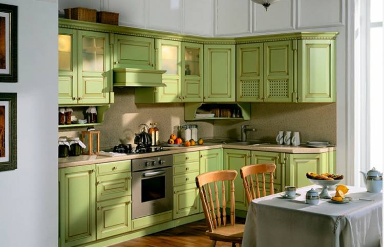 Дизайн интерьера кухни в оливковых тонах, сочетание с другими цветами