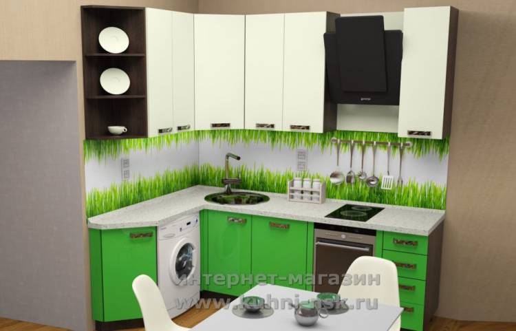 Ярко-зеленая угловая кухня Лад