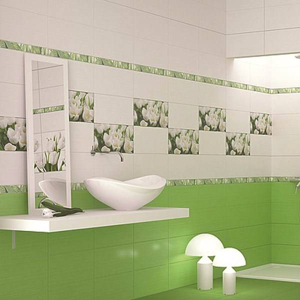 зеленую плитку для ванной комнаты или кухни