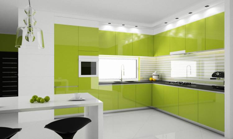 Дизайн кухни салатового цвет