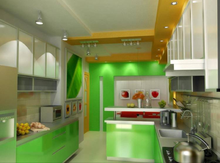Оранжево зеленая кухня