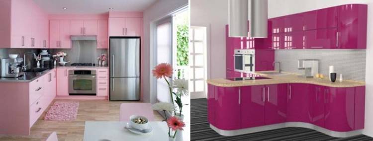 Кухня розового цвета, интерьер, фото, сочетания, идеи