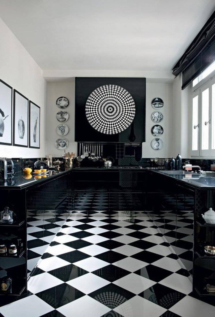 Черно белая плитка в интерьере кухни