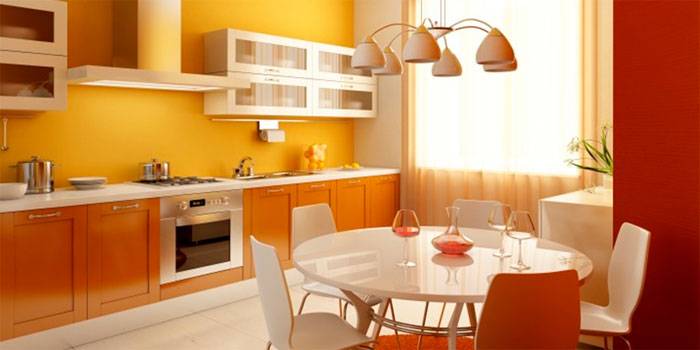 Интерьер кухни оранжевого цвет