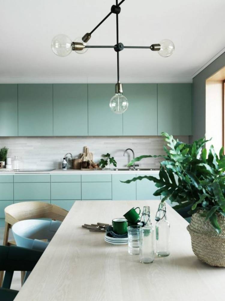 Дизайн оттенков зеленого цвета в оформлении кухонь