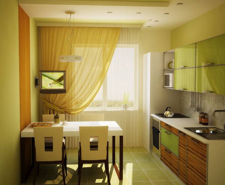 Желтые шторы и занавески в интерьере кухни и других комнат (н фото)