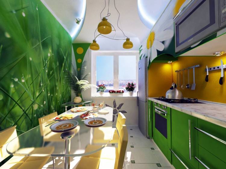 Желто зеленая кухня в интерьер